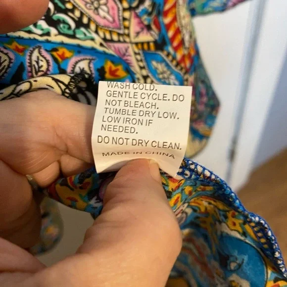 SHEIN Blue and Orange Tiered Ruffled Long Sleeve Dress - Picture 6 of 8